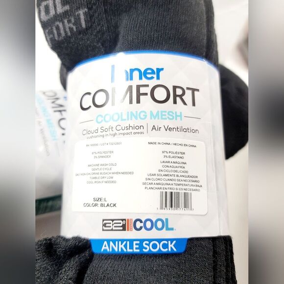 12-pair 32 DEGREEES Men's 6pk Inner Comfort Ankle Socks Cooling Mesh Black NIP - Picture 5 of 6